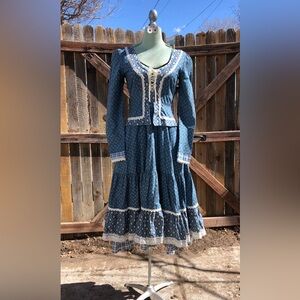 Gunne Sax— Blue Peplum Midi Dress
